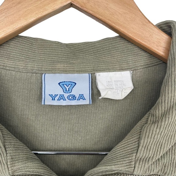 Vintage 90’s Yaga Polo Shirt Ribbed Zip Neck Olive Green Large - Picture 6 of 6